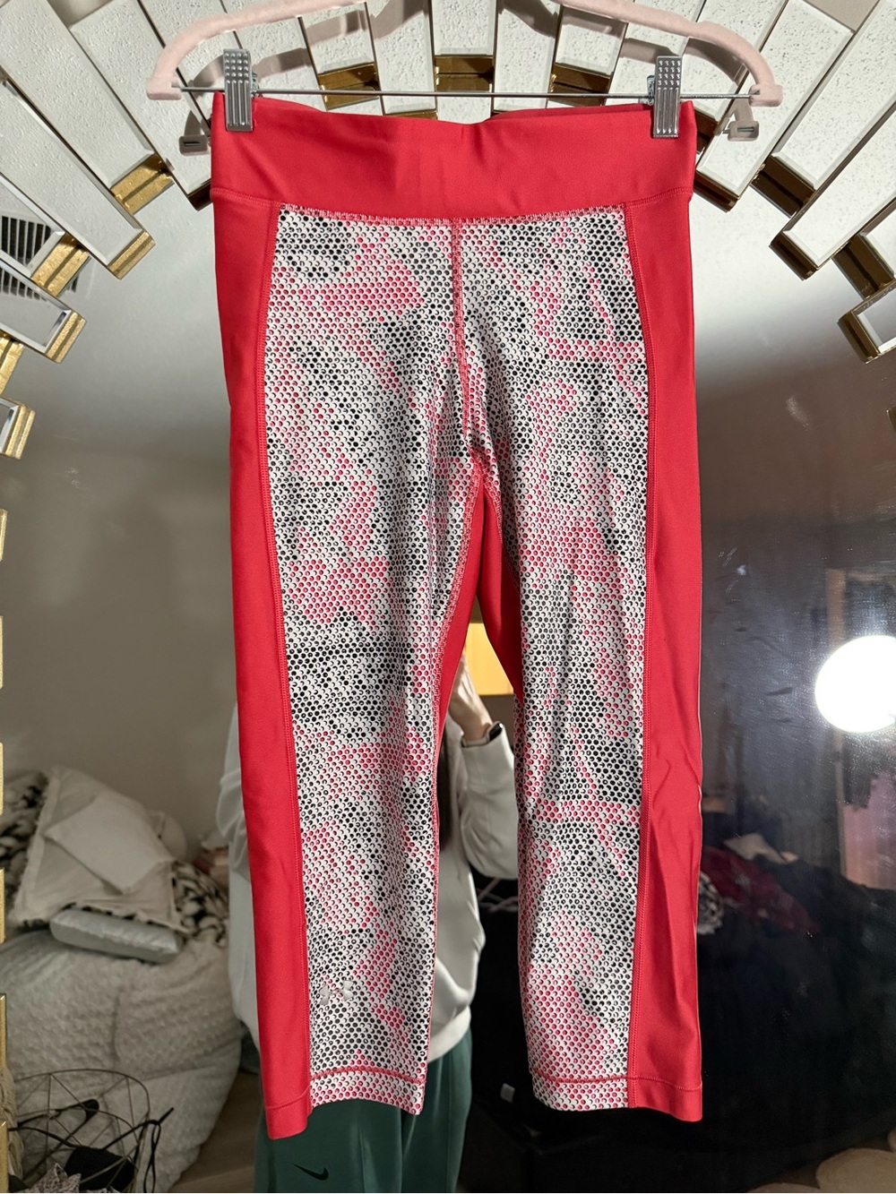 Womens Coral Pink Patterned Active Leggings
